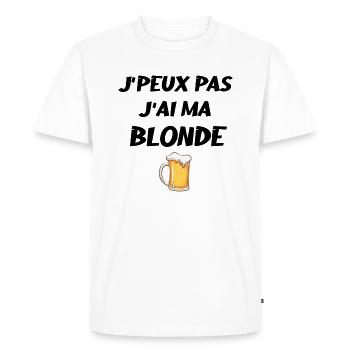 J'peux pas j ai ma blonde - T-shirt Premium bio Homme - blanc - Devant - Nico (187cm)