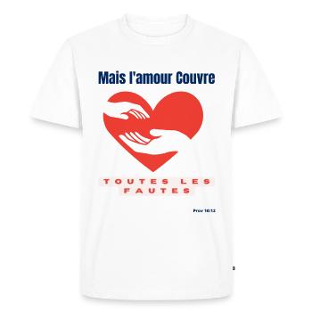 Mais l'amour couvre toutes les fautes - T-shirt Premium bio Homme - blanc - Devant - Nico (187cm)
