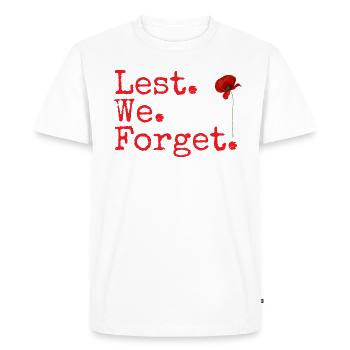 De peur. Nous. Oublier. Cadeaux du jour du souvenir. Coquelicot rouge - T-shirt Premium bio Homme - blanc - Devant - Nico (187cm)