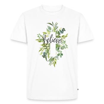 Believe Faith in God Cross Saying Gift - Men's Premium Organic T-Shirt - white - Front - Nico (187cm)