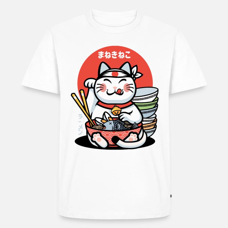 Maneki-Neko-Glücks-Ramen - Männer Premium Bio T-Shirt - Weiß