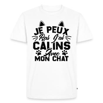 je peux pas j'ai câlins avec mon chat - T-shirt Premium bio Homme - blanc - Devant - Nico (187cm)