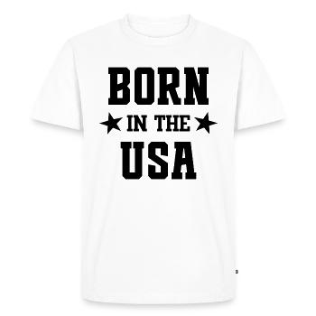 Né aux États-Unis - T-shirt Premium bio Homme - blanc - Devant - Nico (187cm)