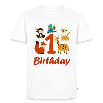 1 Première fête d’anniversaire avec des animaux - T-shirt Premium bio Homme - blanc - Devant - Nico (187cm)