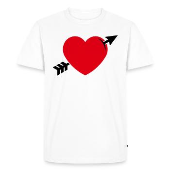 Coeur avec flèche d’amour (En amour / Saint Valentin 2C) - T-shirt Premium bio Homme - blanc - Devant - Nico (187cm)
