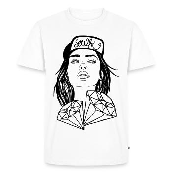 Woman with Diamonds – Line Art Portrait soulfri - Men's Premium Organic T-Shirt - white - Front - Nico (187cm)
