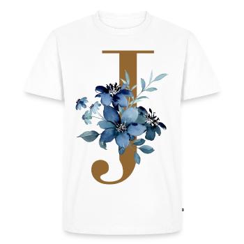 Floral J – Lettre dorée avec des fleurs - T-shirt Premium bio Homme - blanc - Devant - Nico (187cm)