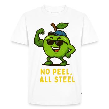 Power Apple Superhero: No Peel All Steel - Men's Premium Organic T-Shirt - white - Front - Nico (187cm)