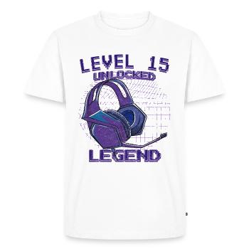 Level 15 Unlocked Birthday Gift - Men's Premium Organic T-Shirt - white - Front - Nico (187cm)