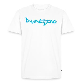 Tuesday, available every weekday, nettsfetz.de - Men's Premium Organic T-Shirt - white - Front - Nico (187cm)