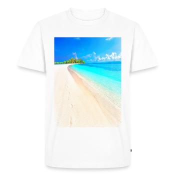 Rêve de vacances. Empreintes de pas de la plage de la mer dans le sable - T-shirt Premium bio Homme - blanc - Devant - Nico (187cm)