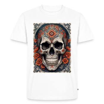 Framed skull skull and orange flowers - Men's Premium Organic T-Shirt - white - Front - Nico (187cm)