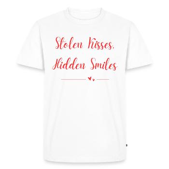 Baisers volés, sourires cachés - T-shirt Premium bio Homme - blanc - Devant - Nico (187cm)
