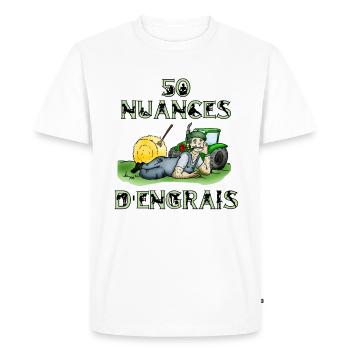 50 Nuances d'engrais - Jeux de mots Francois Ville - T-shirt Premium bio Homme - blanc - Devant - Nico (187cm)