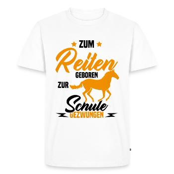 Né pour monter à cheval forcé à aller a l'école - T-shirt Premium bio Homme - blanc - Devant - Nico (187cm)