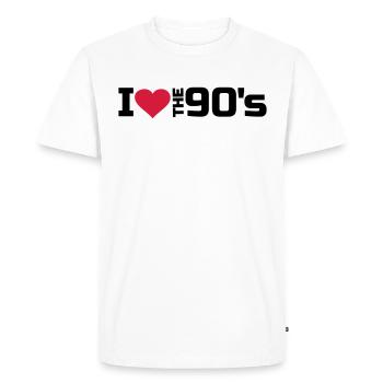 Fan des années 90 J'adore la musique des années 90 au cœur des années 90 - T-shirt Premium bio Homme - blanc - Devant - Nico (187cm)
