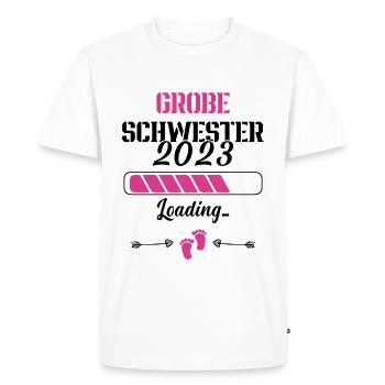 Annoncer une grossesse Grande sœur 2023 - T-shirt Premium bio Homme - blanc - Devant - Nico (187cm)