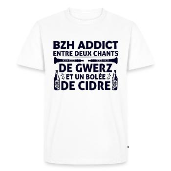 BZH addict entre deux chants de gwerz et de cidre - T-shirt Premium bio Homme - blanc - Devant - Nico (187cm)