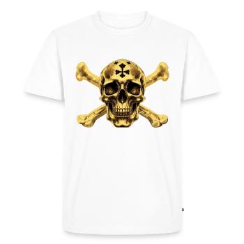 Crâne de pirate doré ☠ - T-shirt Premium bio Homme - blanc - Devant - Nico (187cm)