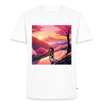 Saison des fleurs de cerisier - Randonnée à vélo - T-shirt Premium bio Homme - blanc - Devant - Nico (187cm)