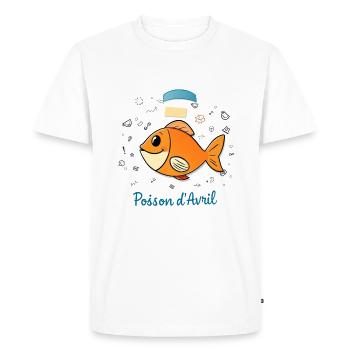 Poisson d'Avril - Orange Cartoon Fish - Men's Premium Organic T-Shirt - white - Front - Nico (187cm)