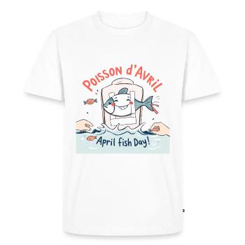 Poisson d'Avril - French April Fool's Joke - T-shirt Premium bio Homme - blanc - Devant - Nico (187cm)