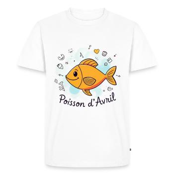 Poisson d'Avril - Orange Cartoon Fish - Men's Premium Organic T-Shirt - white - Front - Nico (187cm)