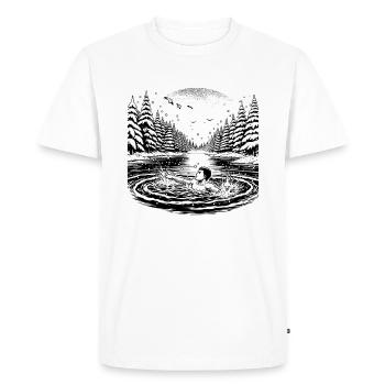 Baigneur de glace nageant dans l’eau glacée dans un lac froid - T-shirt Premium bio Homme - blanc - Devant - Nico (187cm)