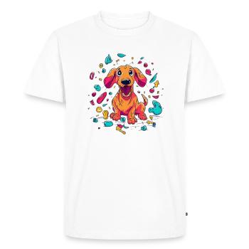 Playful Dachshund Puppy Mischief - Men's Premium Organic T-Shirt - white - Front - Nico (187cm)