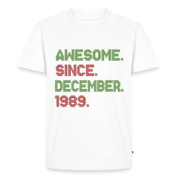 Génial depuis décembre 1989 Avenue de Noël - T-shirt Premium bio Homme - blanc - Devant - Nico (187cm)