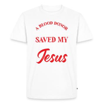 Un donneur de sang m’a sauvé la vie Jésus - Foi - T-shirt Premium bio Homme - blanc - Devant - Nico (187cm)