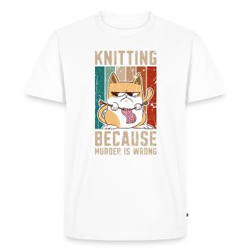 Knitting because murder is wrong - Yarn Wool - Men's Premium Organic T-Shirt - white - Front - Nico (187cm)