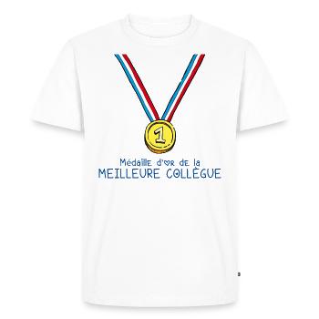 T-shirt Médaille d'or de la meilleur collègue - T-shirt Premium bio Homme - blanc - Devant - Nico (187cm)