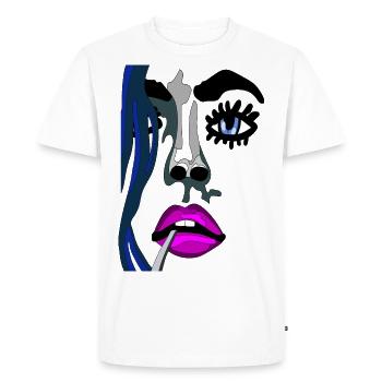 Visage d’un top model - bouche rose et yeux bleus - T-shirt Premium bio Homme - blanc - Devant - Nico (187cm)