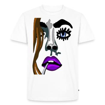 Visage top model avec bouche violette et cigarette - T-shirt Premium bio Homme - blanc - Devant - Nico (187cm)