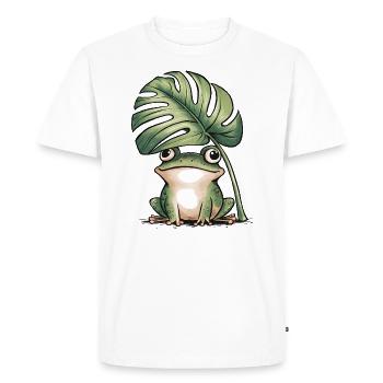 Cute frog under big monstera leaf - Men's Premium Organic T-Shirt - white - Front - Nico (187cm)