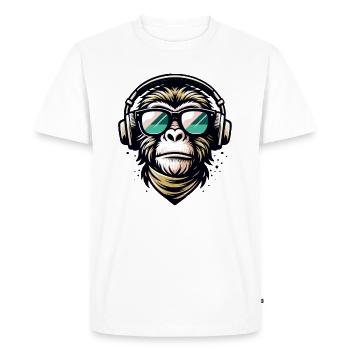 Animal Print T-Shirt Design Monkey with Headphones - Men's Premium Organic T-Shirt - white - Front - Nico (187cm)