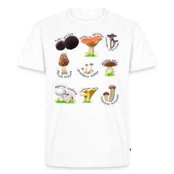 Divers champignons comestibles avec des noms latins - T-shirt Premium bio Homme - blanc - Devant - Nico (187cm)