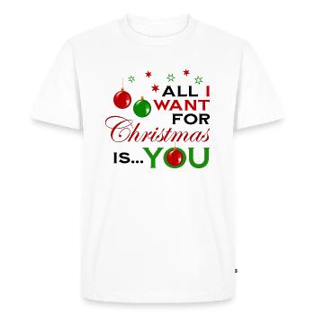 Tout ce que je veux pour la version blanche de Noël - T-shirt Premium bio Homme - blanc - Devant - Nico (187cm)