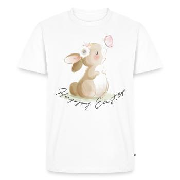 Mignon lapin de Pâques souhaite Joyeuses Pâques - T-shirt Premium bio Homme - blanc - Devant - Nico (187cm)