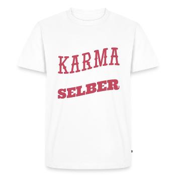 Fuck Karma - das löse ich selber - Männer Premium Bio T-Shirt - Weiß - Vorne - Nico (187cm)