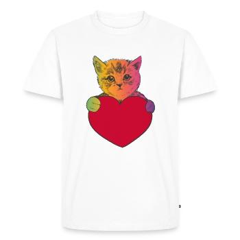 Chat coloré étreignant un cœur - Tabby Cat Stripes - T-shirt Premium bio Homme - blanc - Devant - Nico (187cm)