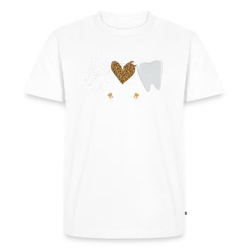 Peace Love Dental Leopard Heart Teeth - Tooth - Men's Premium Organic T-Shirt - white - Front - Nico (187cm)