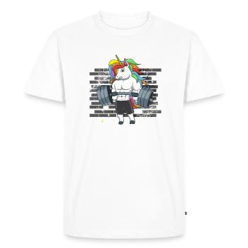 Licorne Haltérophilie Deadlift Fitness Gym - Corps - T-shirt Premium bio Homme - blanc - Devant - Nico (187cm)