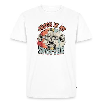 Jésus est mon observateur - Muscle Powerlifting Body - T-shirt Premium bio Homme - blanc - Devant - Nico (187cm)