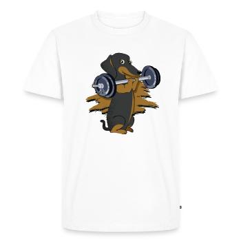 Dachshund Dog Weightlifting - pet dog - Men's Premium Organic T-Shirt - white - Front - Nico (187cm)
