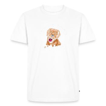 N’arrêtez pas de récupérer' - golden retriever - T-shirt Premium bio Homme - blanc - Devant - Nico (187cm)