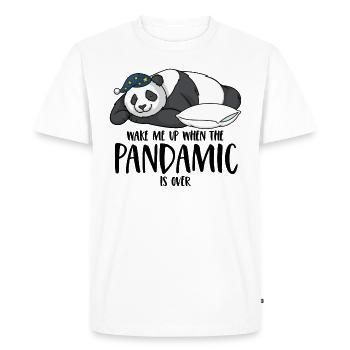Panda disant Réveillez-moi quand le pandamic est terminé - T-shirt Premium bio Homme - blanc - Devant - Nico (187cm)