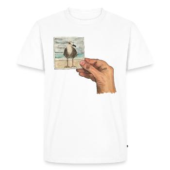 Main avec photo d'une mouette - T-shirt Premium bio Homme - blanc - Devant - Nico (187cm)
