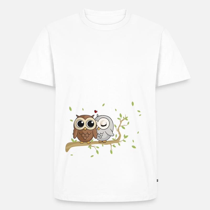 Verliebte Comic Eulen - Männer Premium Bio T-Shirt - Weiß